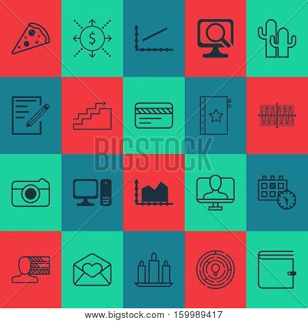 Set Of 20 Universal Editable Icons. Can Be Used For Web, Mobile And App Design. Includes Elements Such As Laptop, Desktop Computer, Online Identity And More.