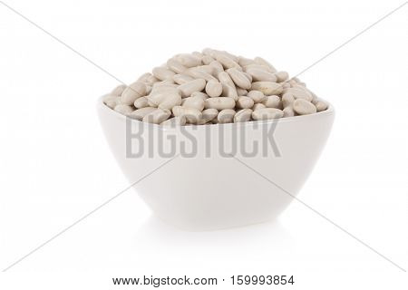 Haricot or Cannellini beans in a bowl isolated on white background