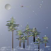 크리스마스 숲에 도착 하는 산타