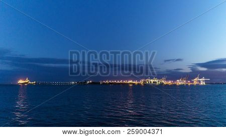Tsawwassen, Canada - September 01, 2018: Bc Ferries Tsawwassen Terminal Sunrise View From Ferry Boat