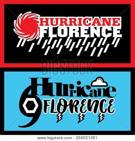 Two Abstract Vector Mnemonic Designs With Rain And Thunderstorm Symbols Of Hurricane Florence In Red
