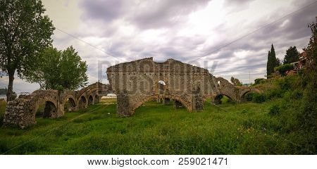 Panorama Of Venetian Arsenal And Shipyard In Gouvia At Corfu, Greece