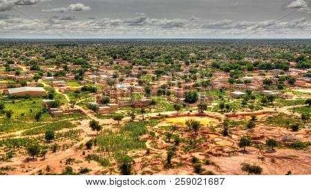 Aerial Panoramic Landscape View To Sahel And Oasis At Dogondoutchi, Niger