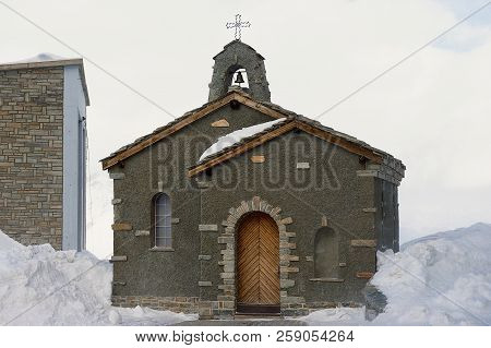 Zermatt, Switzerland - March 04, 2009: Stone Chapel At The Gornergratbahn Upper Station In Winter In