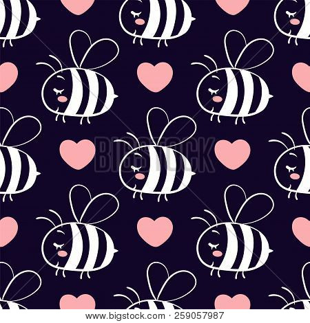 Vector Seamless Pattern With Bees In Love