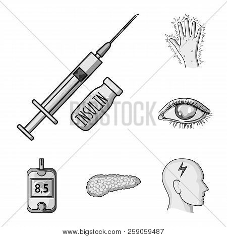 Diabetes Monochrome Icons In Set Collection For Design. Treatment Of Diabetes Vector Symbol Stock We