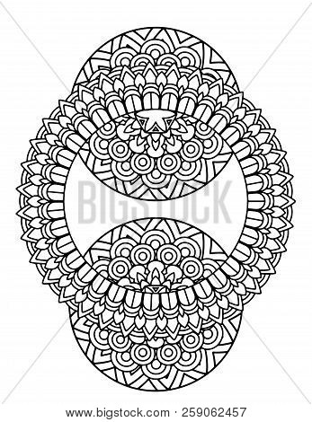 Mandala Pattern In Black And White. Adult Coloring Book Page With Mandalas. Oriental Pattern, Vintag