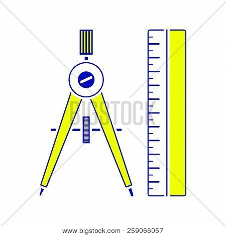 Flat Design Icon Of Compasses And Scale Iin Ui Colors. Thin Line Design. Vector Illustration.