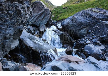 Beautiful Scenery Of The Caucasian Mountains, Mountain River