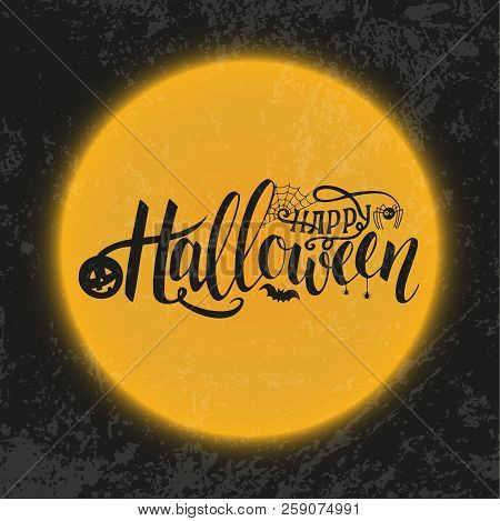 Vector Illustration For Halloween. Happy Halloween Text Banner. Poster For Halloween On Color Backgr