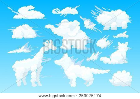 Vector Animal Shaped Cloud. Cartoon Cloudy Sky Set