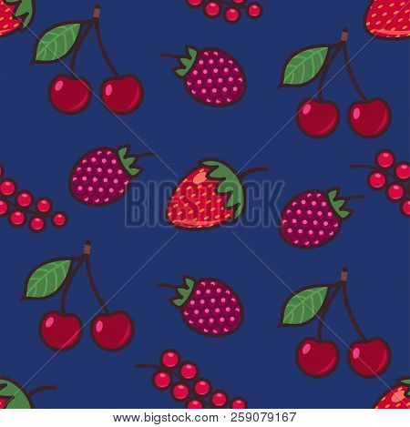 Seamless Pattern Background With Berries, Colorful Illustration
