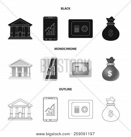 Vector Illustration Of Bank And Money Symbol. Set Of Bank And Bill Stock Symbol For Web.