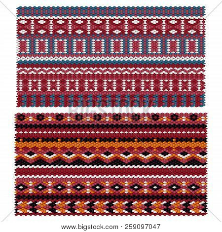 Ethnic Patterns On The Knitted Fabric. Vector Stylization