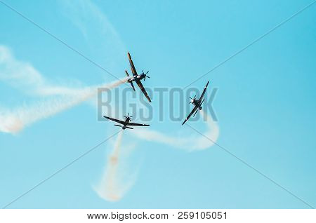 Campo Grande, Brazil - September 09, 2018: Three Fab Esquadrilha Da Fumaca Airplanes Flying Close On