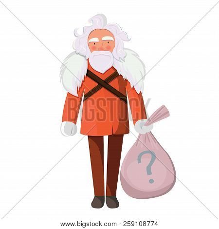 Stylish Santa Claus With Bag Of Gifts. Secret Santa Party Concept. Old Man With Bag Isolated On Whit