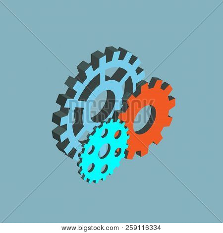 Gears Vector Isometric Icon On Gray Background