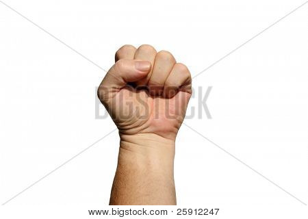isolé sur la main de l'homme blanc affichant un Power Fist