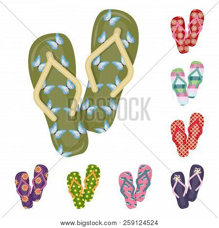 Flip-flops Cartoon Icons In Set Collection For Design. Beach Shoes Vector Symbol Stock Web Illustrat