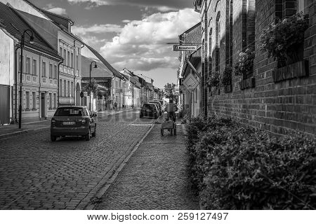 Altlandsberg, Germany - June 30, 2018: Streets Of A Small Historic Town Near Berlin. The First Menti