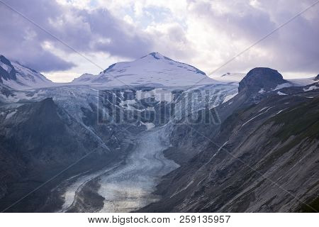 Alpine Mountain Landscape At Summer. View Over The Pasterze Glacier, The Grossglockner Massif. Gross