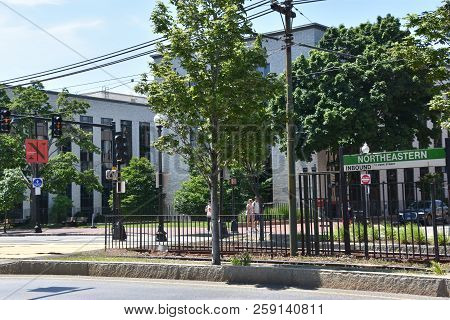 Boston, Ma - Jun 16: Mbta Green Line Surface-level Trolley Stop At Northeastern University In Boston