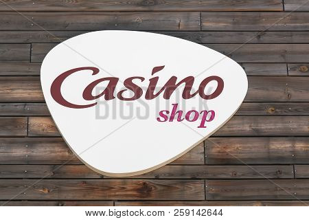 Marguerittes, France - July 1, 2018: Casino Shop Logo On A Wall. Casino Shop Is A French Convenience