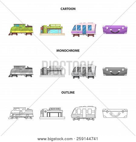 Vector Illustration Of Train And Station Sign. Set Of Train And Ticket Vector Icon For Stock.