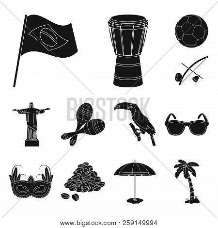 Country Brazil Black Icons In Set Collection For Design. Travel And Attractions Brazil Vector Symbol