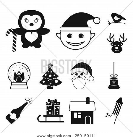 Christmas Attributes And Accessories Black Icons In Set Collection For Design. Merry Christmas Vecto
