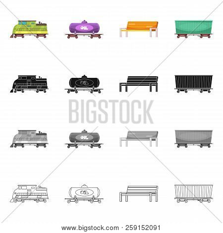 Vector Design Of Train And Station Sign. Collection Of Train And Ticket Stock Symbol For Web.