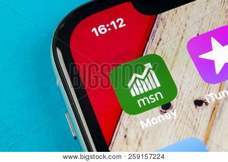Sankt-petersburg, Russia, September 19, 2018: Microsoft Msn Money Application Icon On Apple Iphone X