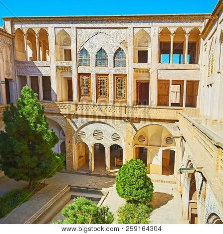 Kashan, Iran - October 22, 2017: The Multistory Historical  Abbasi House Has Many Terraces In Each O