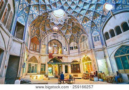 Kashan, Iran - October 22, 2017: Interior Of The Large Hall Of Hajj Seyed Hossein Sabbaq Timcheh Car