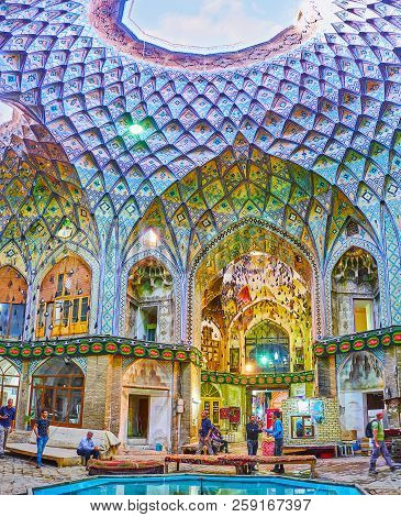 Kashan, Iran - October 22, 2017: The Aminoddole Caravanserai (timche-ye Amin Od-dowleh) Is The Famou