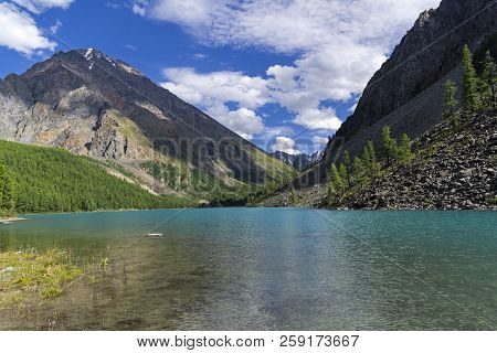 The Large (lower) Shavlinsky Lake. Altai Mountains, Siberia, Russia. August.