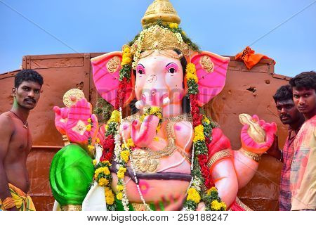 Anaipatti, Tamilnadu - India - September 15 2018: An Idol Of Elephant-headed Hindu God Ganesha