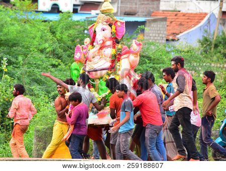 Anaipatti, Tamilnadu - India - September 15 2018: An Indian Hindu Festival
