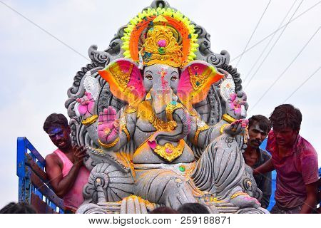 Anaipatti, Tamilnadu - India - September 15 2018: A Giant Size Of Lord Ganesha