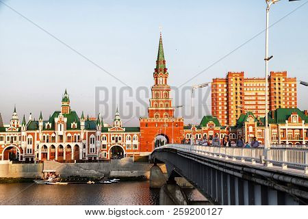 View Of The Bridge And Blagoveshchenskaya Tower In The Centre Of Yoshkar-ola City In Russia
