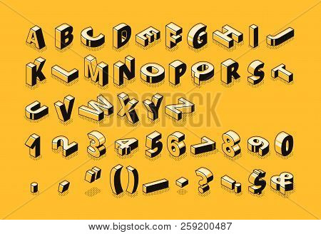 Isometric Letters Halftone Font Vector Illustration Of Thin Line Cartoon Abstract Alphabet Typograph