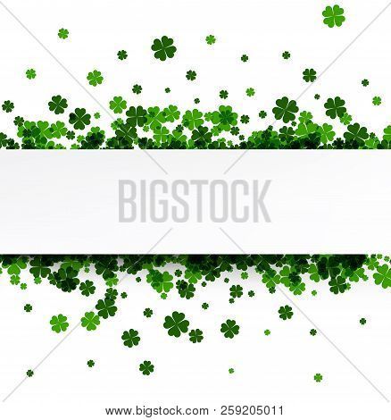 Saint Patrick's Day Background With Four-leaved Shamrocks. Vector Paper Illustration.