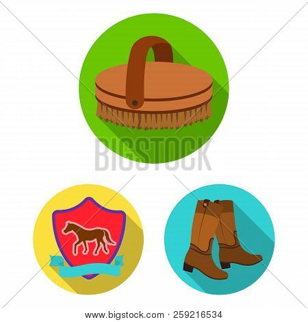 Hippodrome And Horse Flat Icons In Set Collection For Design. Horse Racing And Equipment Vector Symb