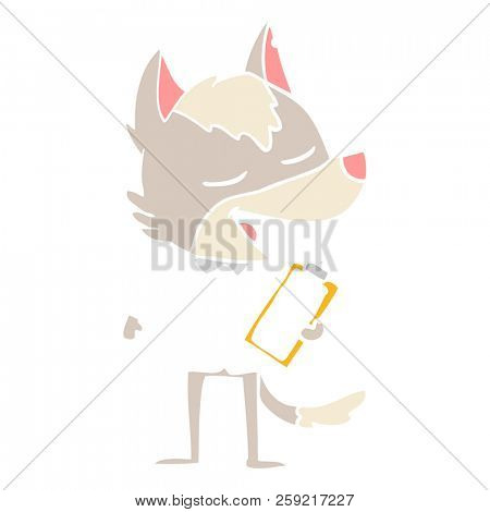 flat color style cartoon saleman wolf laughing