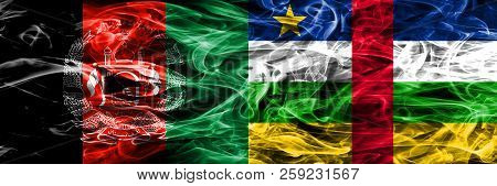 Afghanistan Vs Central African Republic Smoke Flags Placed Side By Side. Thick Colored Silky Smoke F