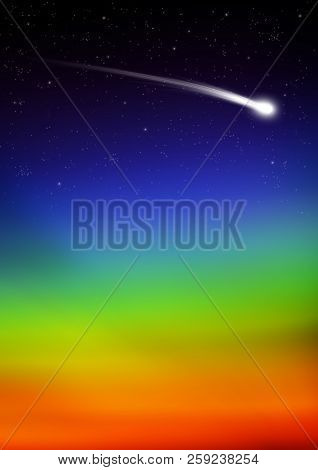 Falling Star Trail With Rainbow Color Gradient - Starry Sky Background - Comet Tail - Star Spangled 