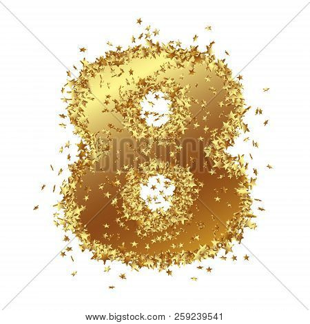 Abstract Golden Number With Starlet Border - Eight - 8 - Birthday, Party, New Years Eve, Jubilee - N