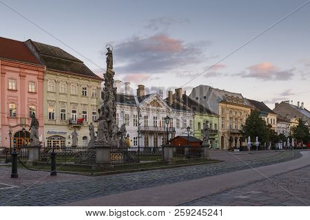 Kosice, Slovakia - August 12, 2018: Immaculata Statue In The Main Square Of Kosice City In Eastern S