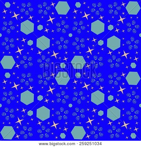 Abstract Cosmic Seamless Pattern With Blue And Orange Elements. Vector Illustration Eps 10.