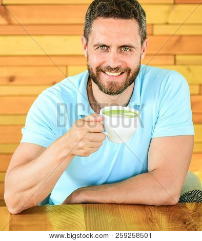 Cafe Visitor Happy Face Enjoy Coffee Caffeine Drink. Caffeine Can Get Creative Juices Flowing When Y